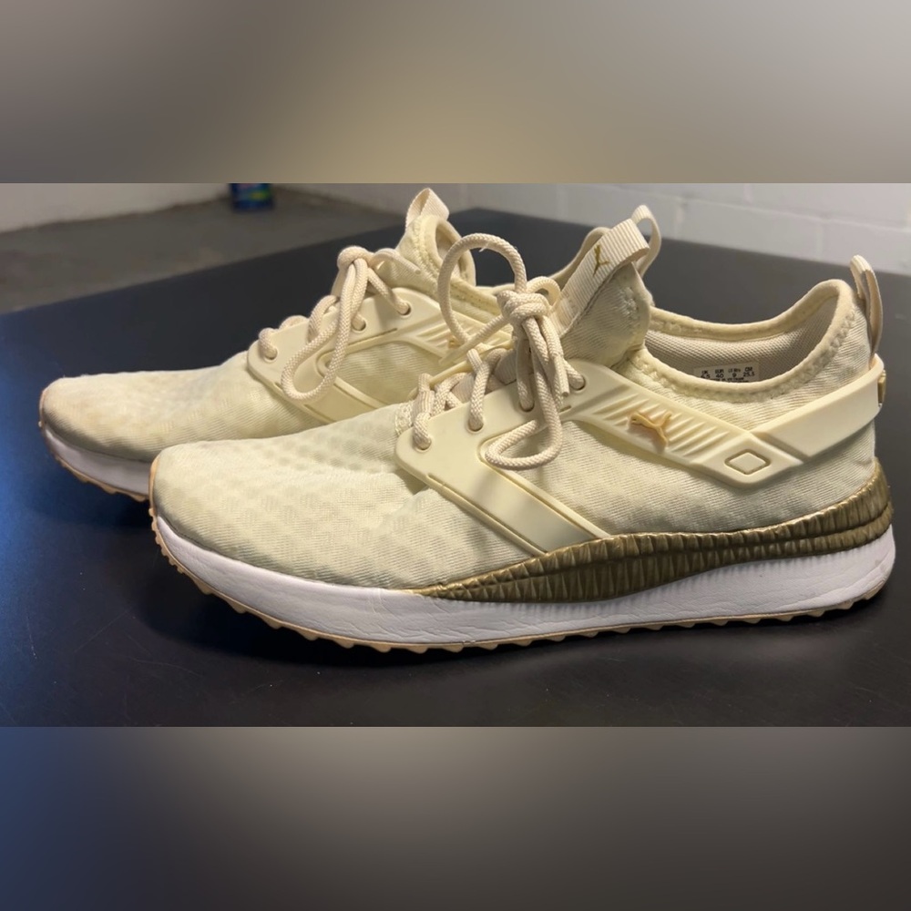 Puma White and Gold Sneakers